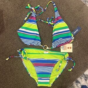Old Navy Striped O-Ring Bikini Set large top medium bottom